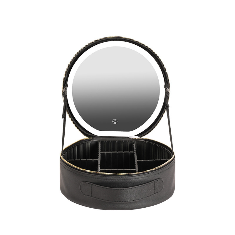 Round Smart LED Makeup Bag With Mirror Lights Women Beauty Bag Large Capacity PU Leather Travel Organizers Cosmetic Case - Image 8
