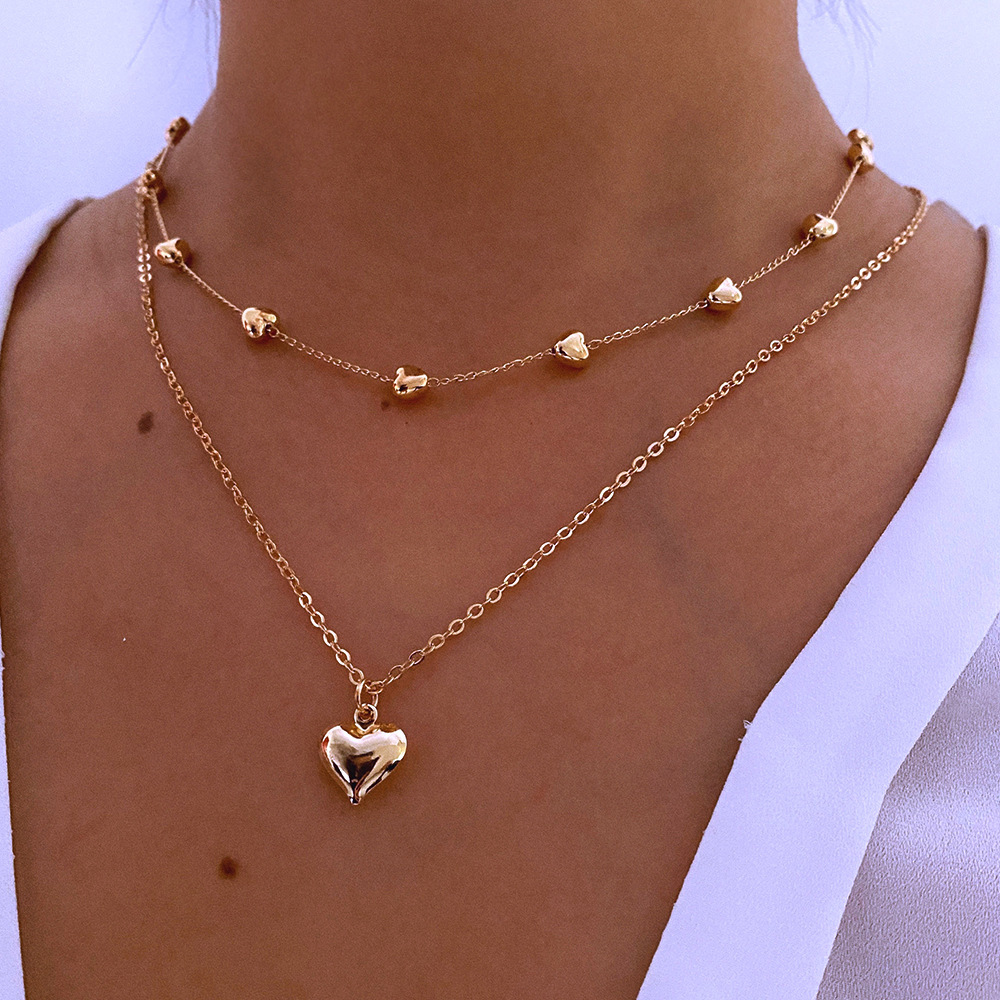 Double-layer Heart Pendant Fine Chain Necklace For Women Multilayer Gold Color Metal Necklaces Fashion Jewelry Accessories - Image 2