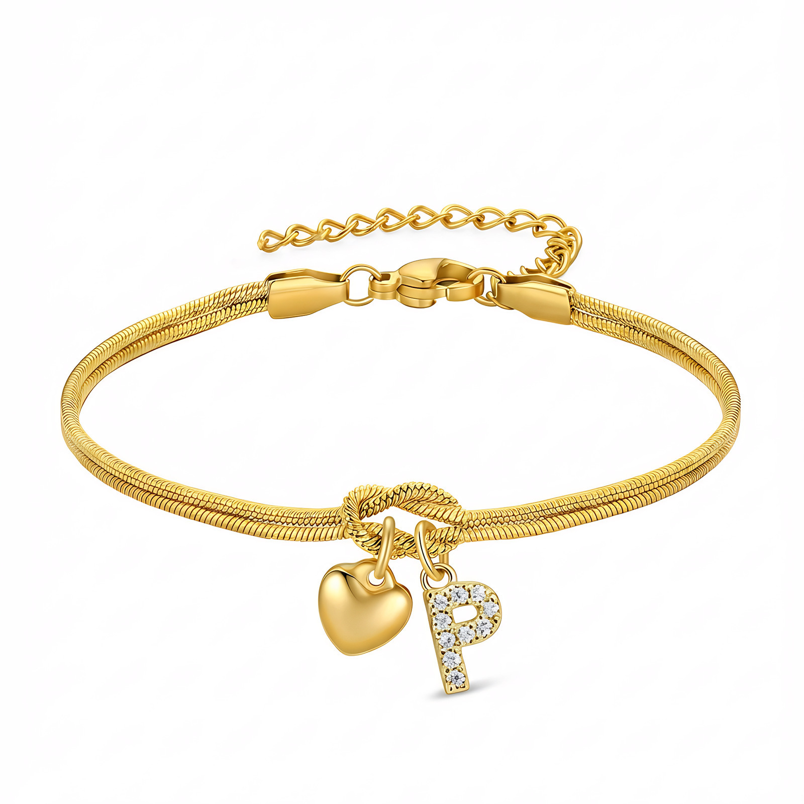 Diamond-Encrusted 26-Letter Heart Pendant Bracelet - Image 10