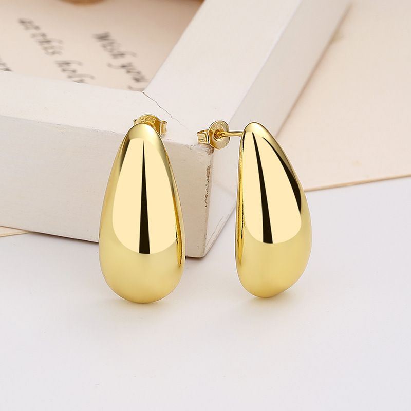 Fashion Jewelry Water Drop Glossy 16k Real Gold Plating Simple And Elegant Earrings - Image 3
