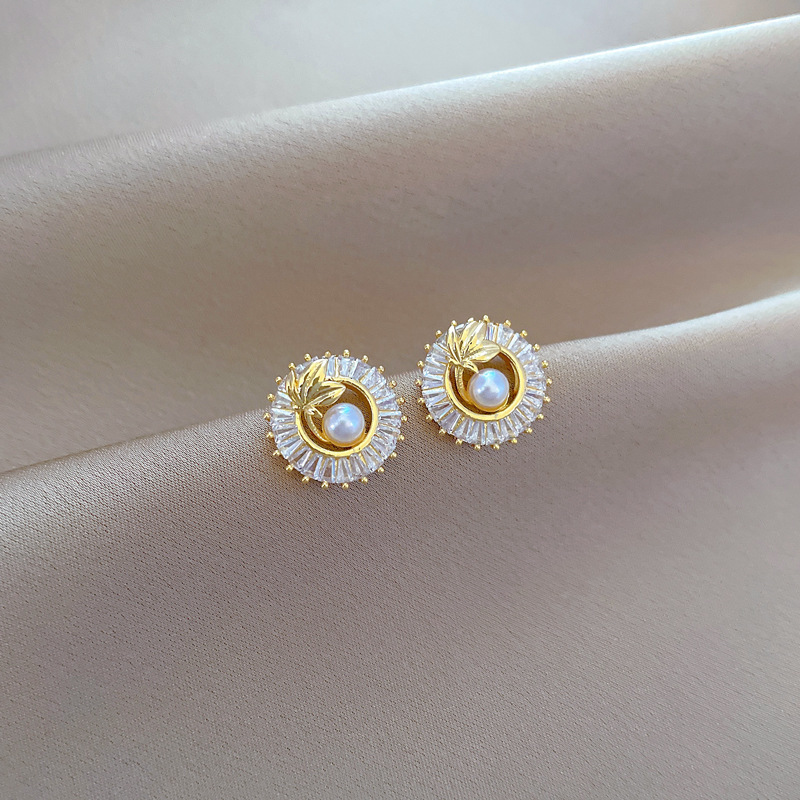 Fashion Jewelry Square Full Diamond Personalized Round Ring Leaves Necklace And Earrings Suite - Image 7