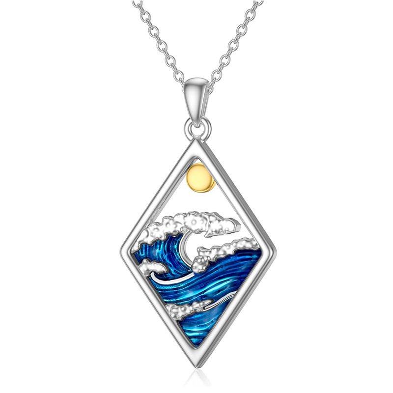 Personalized Blue Ocean Wave Sun Pendant Necklace For Girls - Image 4