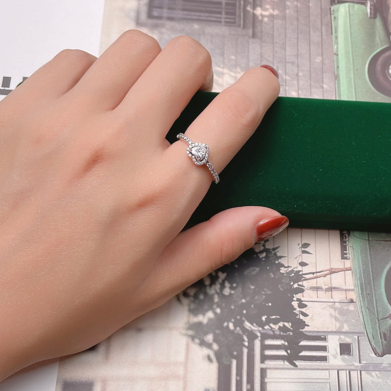 S925 Silver Heart-shaped Ring With Diamonds Thai Silver For Women - Image 6