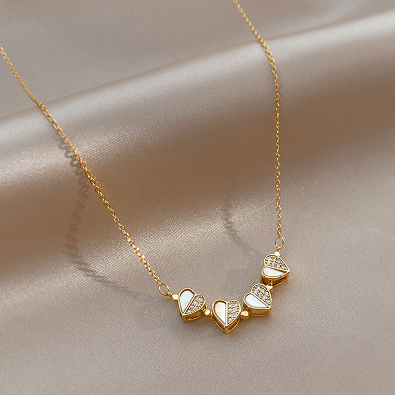 Luxury Four Leaf Clover Pendant Necklace Stainless Steel Crystal Heart Jewelry For Women Gift - Image 2