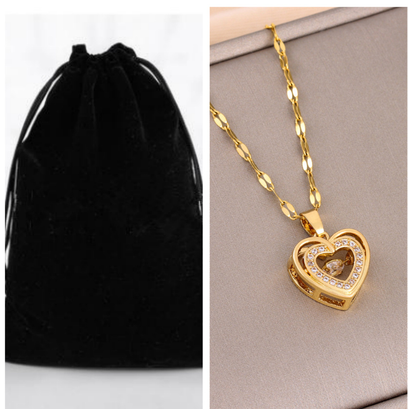 Double-layer Love Necklace With Rhinestones Titanium Steel Pendant Fashion Jewelry Woman Valentines Day Gift - Image 4