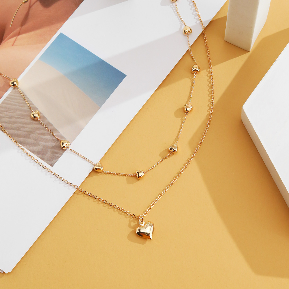 Double-layer Heart Pendant Fine Chain Necklace For Women Multilayer Gold Color Metal Necklaces Fashion Jewelry Accessories - Image 4