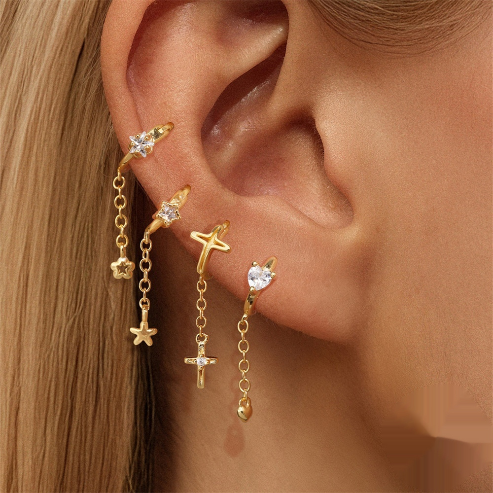 European And American-style Fashion Cross-chain Tassel Earrings - Image 5