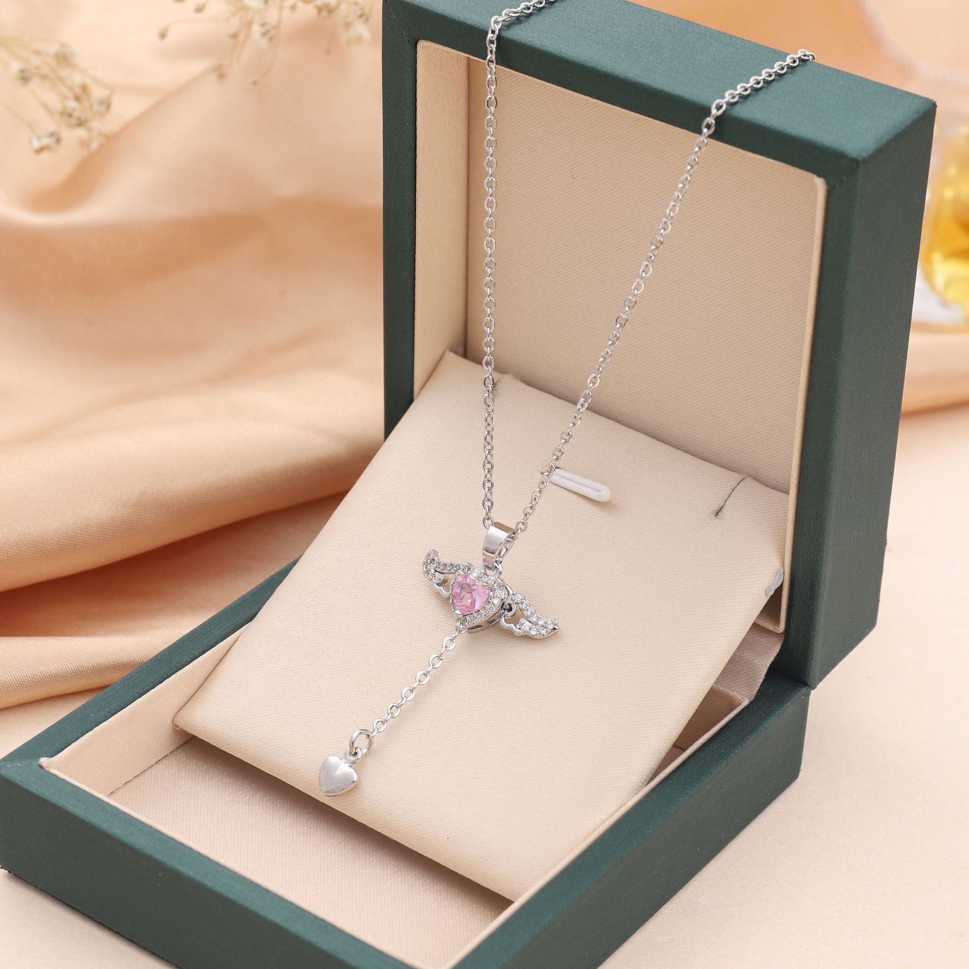 Moving Cupid Heart Angel Wings Tassel Necklace With Crystal Clavicle Chain Women Jewelry Gift Valentine's Day - Image 9