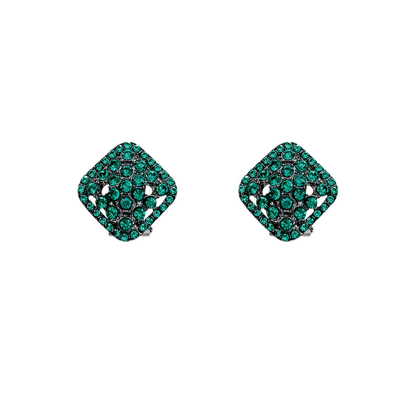 Green Fully Paved Hollow-out Crystal Square Stud Earrings - Image 5