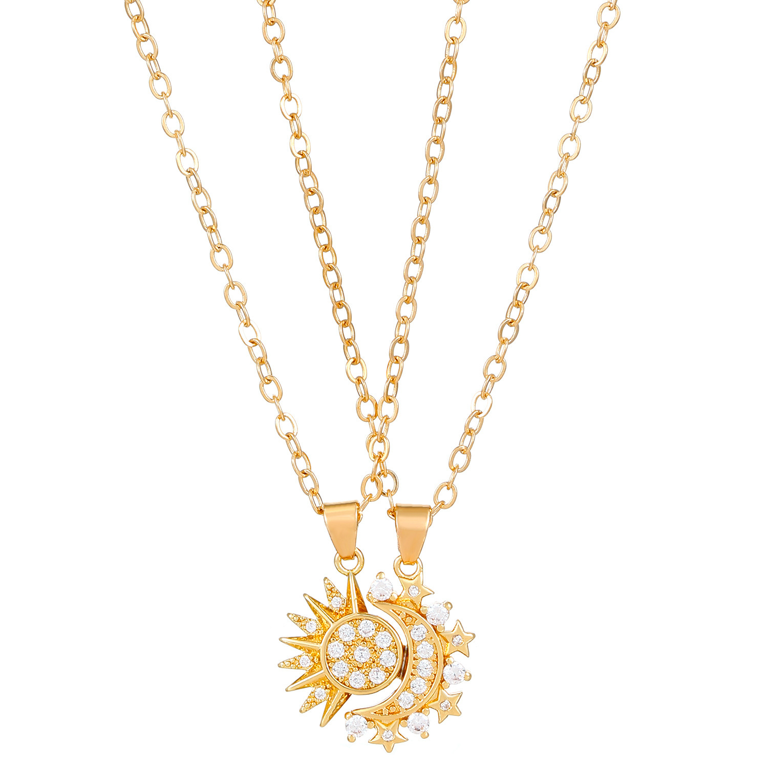 2pcs Necklace Sun And Moon Magnetic Pendant Clavicle Chain Necklace For Couple Lovers - Image 3