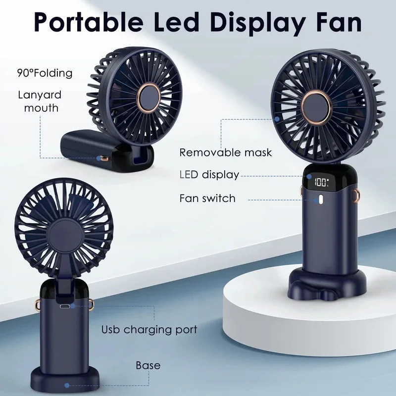 USB Rechargeable Mini Portable Handheld Electric Fan Foldable Neck Hanging Outdoor Fan Adjustable 5 Speed Powerful Air Cooler - Image 10