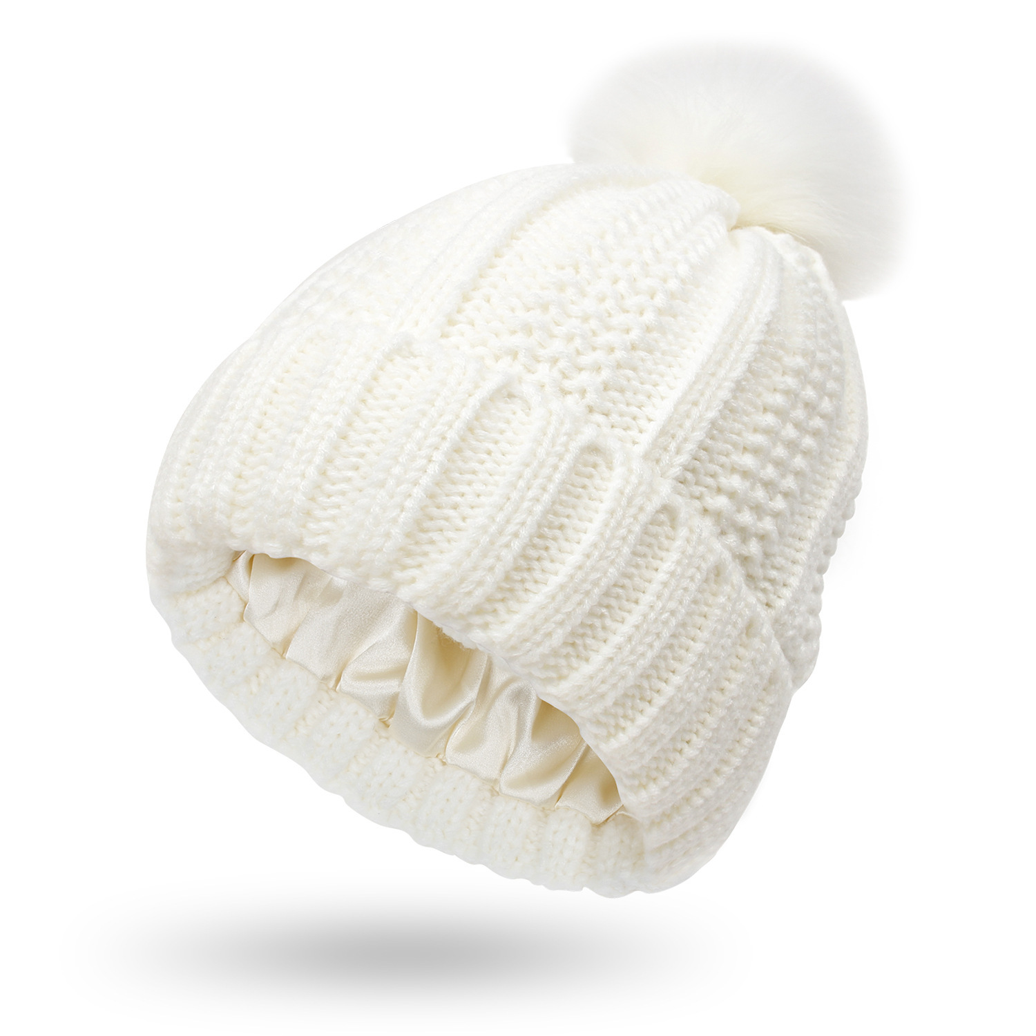 Winter Knitted Hats Fashion Stretchy Lined Skull Hats For Women Faux Fur Pom Pom Hat Keep Warming Beanie Hat - Image 10