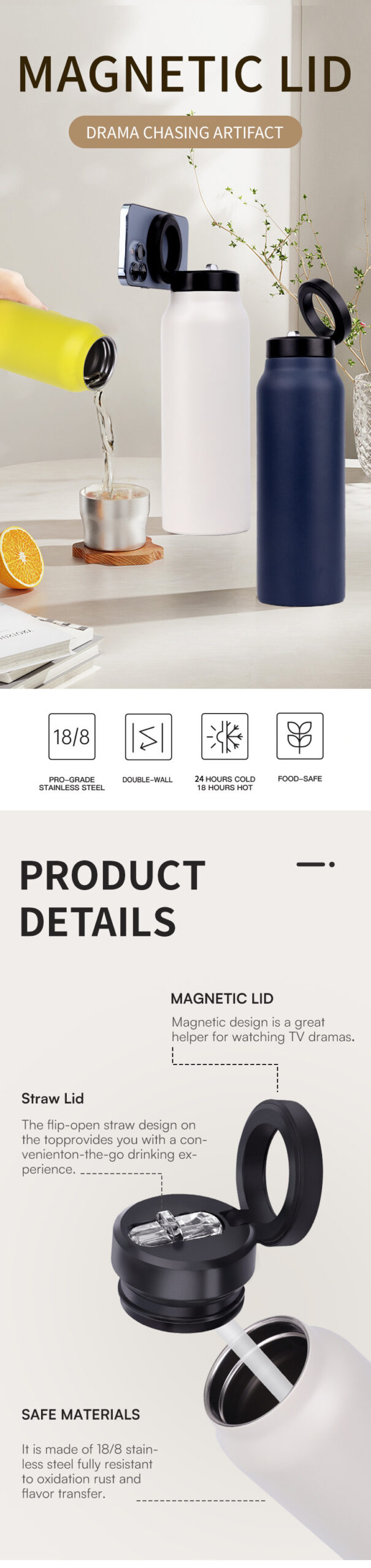 304 Stainless Steel Vacuum Cup Creative Magnetic Water Cup Insulated Sports Water Bottle With Straw Outdoor Insulated Water Mug With Magnetic Phone Holder - Image 4