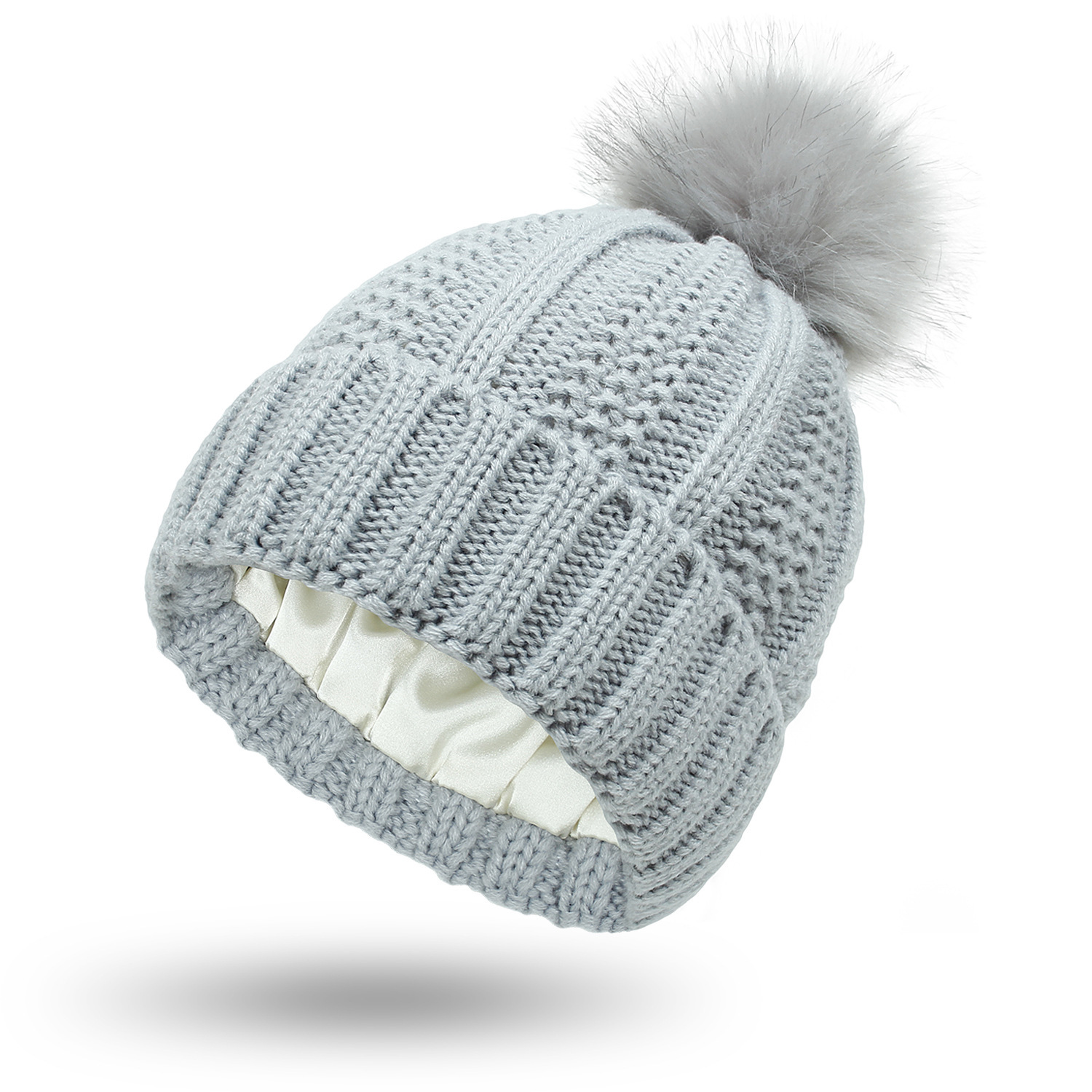 Winter Knitted Hats Fashion Stretchy Lined Skull Hats For Women Faux Fur Pom Pom Hat Keep Warming Beanie Hat - Image 9