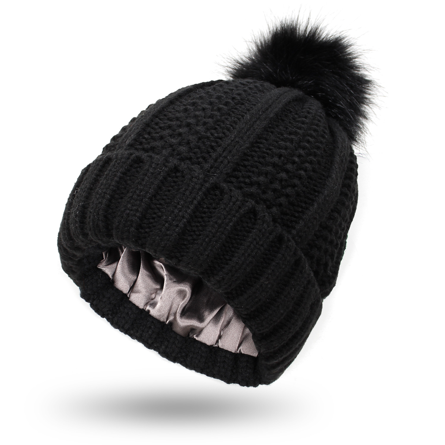 Winter Knitted Hats Fashion Stretchy Lined Skull Hats For Women Faux Fur Pom Pom Hat Keep Warming Beanie Hat - Image 6