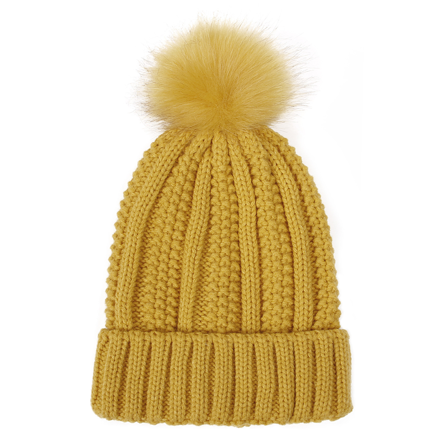 Winter Knitted Hats Fashion Stretchy Lined Skull Hats For Women Faux Fur Pom Pom Hat Keep Warming Beanie Hat - Image 5